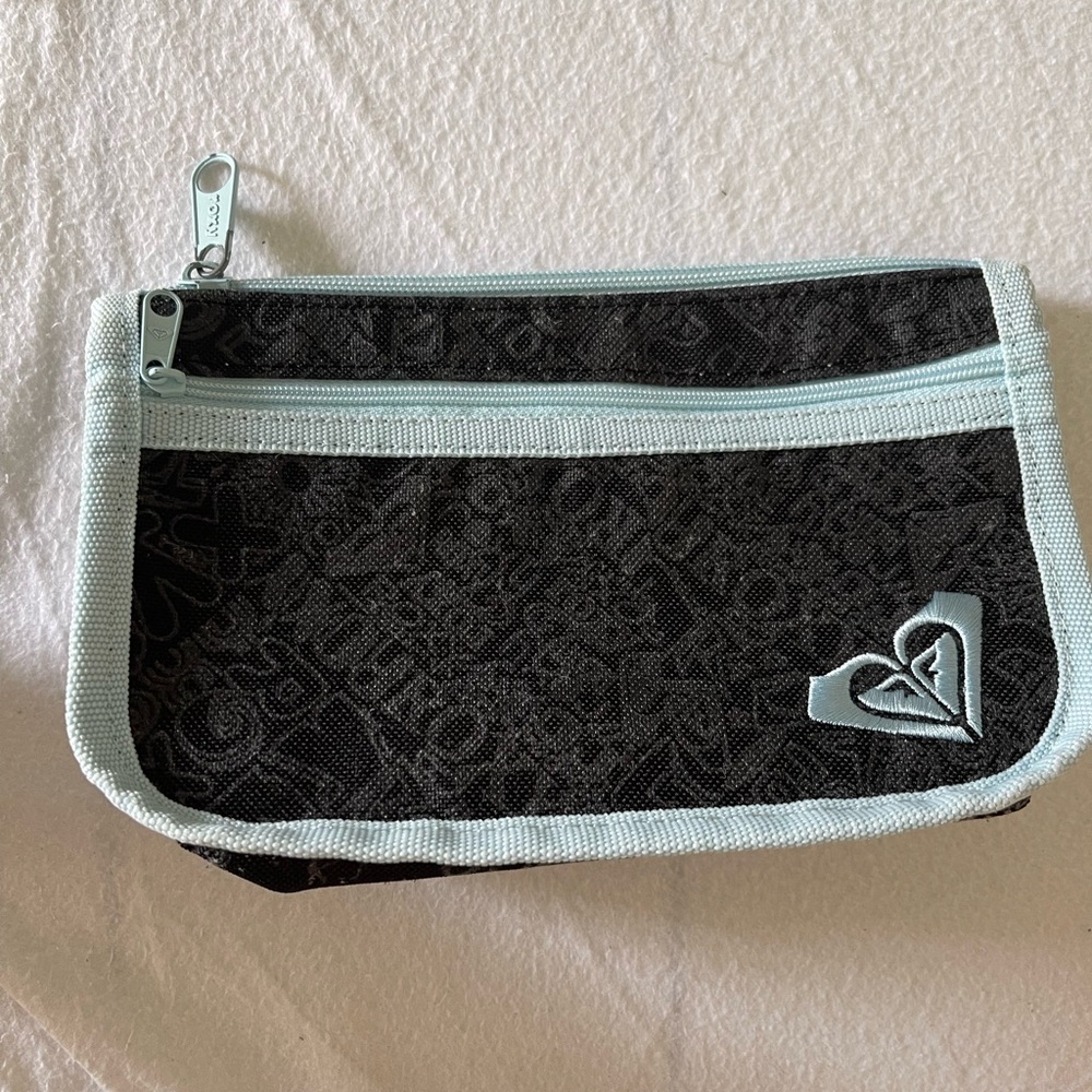 Roxy Black and Gray Cosmetic Bag with Floral Design